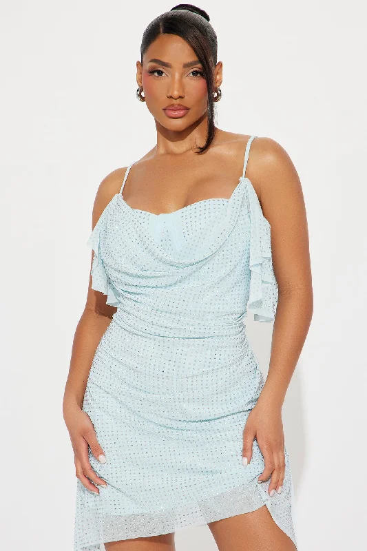 Raven Rhinestone Mesh Mini Dress - Light Blue