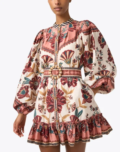 Riad Cream Floral Print Shirt Dress