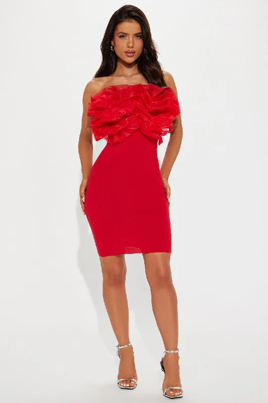 Ruffle Up Mini Dress - Red