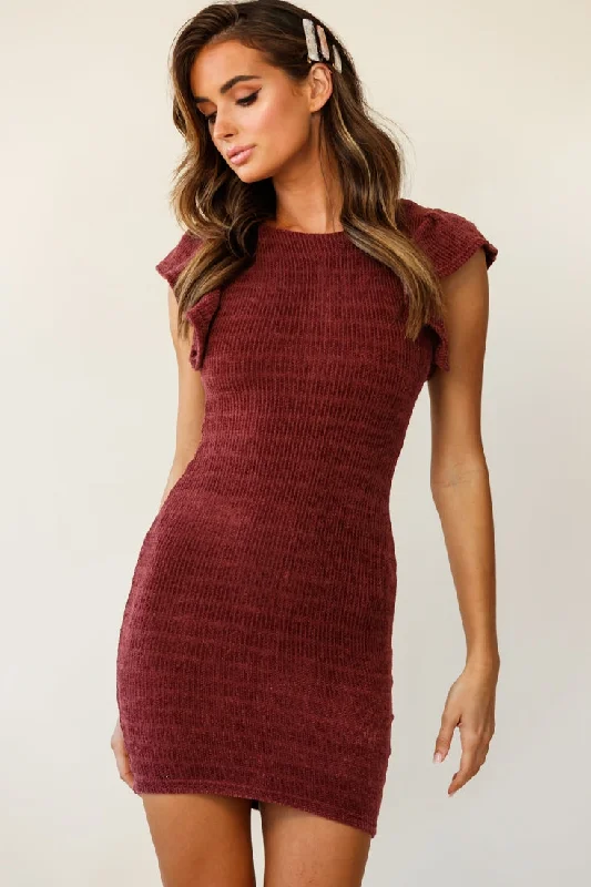 Rumor Has It Ruffle Sleeve Knit Mini Dress Rose