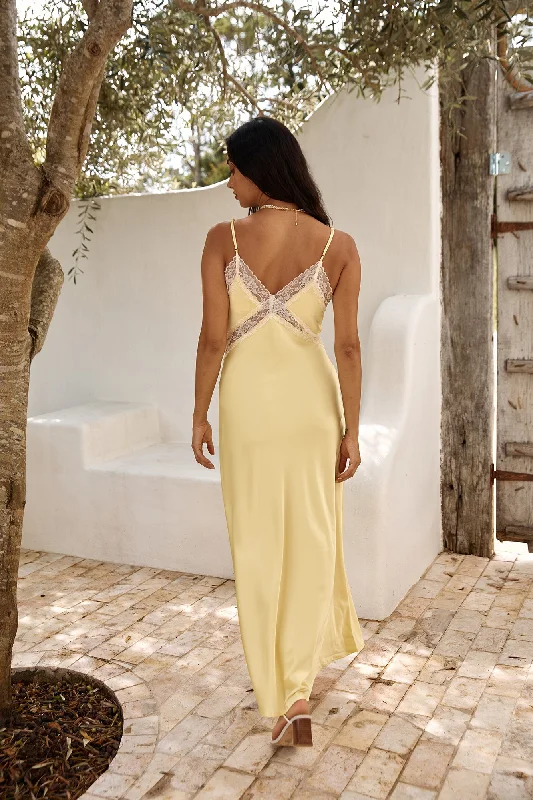 Secret Admirer Satin Maxi Dress Yellow