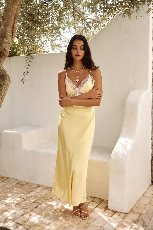 Secret Admirer Satin Maxi Dress Yellow