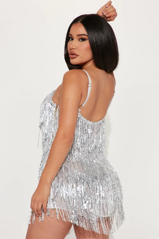 Selena Sequin Fringe Mini Dress - Silver