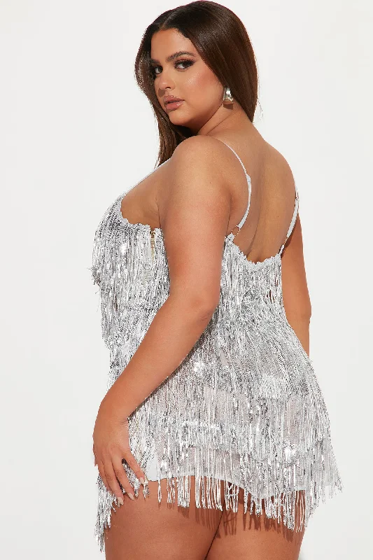 Selena Sequin Fringe Mini Dress - Silver