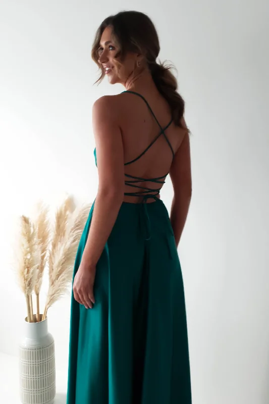 Shantal Satin Gown | Teal Green