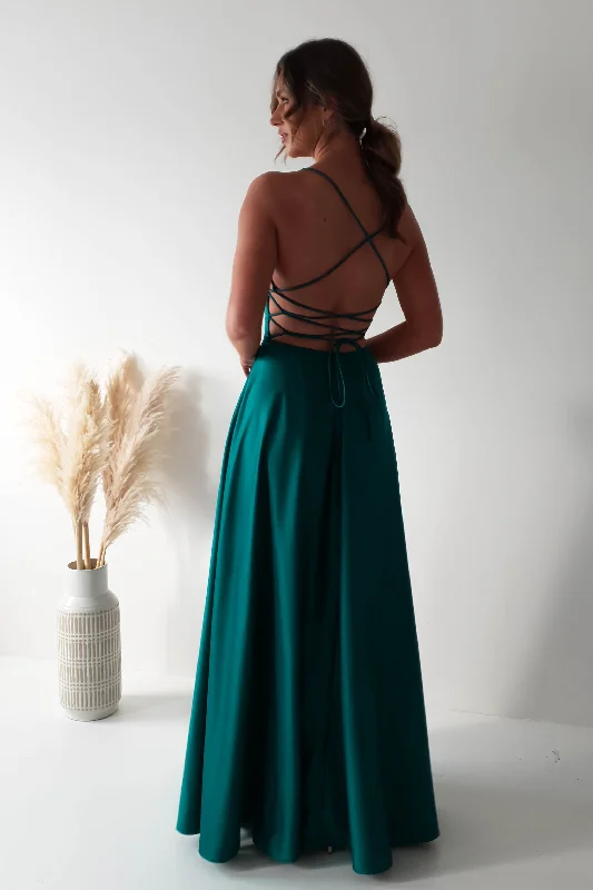 Shantal Satin Gown | Teal Green