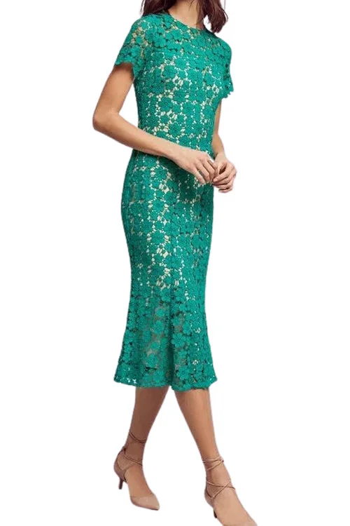 Emerald Green Beaux Lace Midi Dress