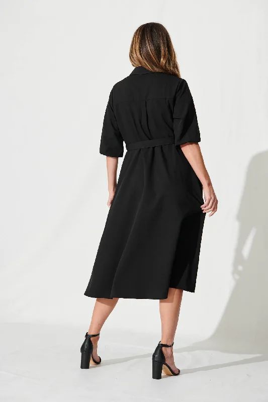 Sinatra Midi Shirt Dress In Black Cotton Blend