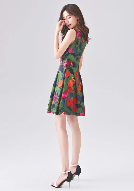 SCANDINAVIA-Sleeveless Floral A-line Dress