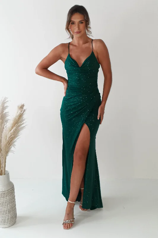 Solana Glitter Bodycon Gown | Emerald Green