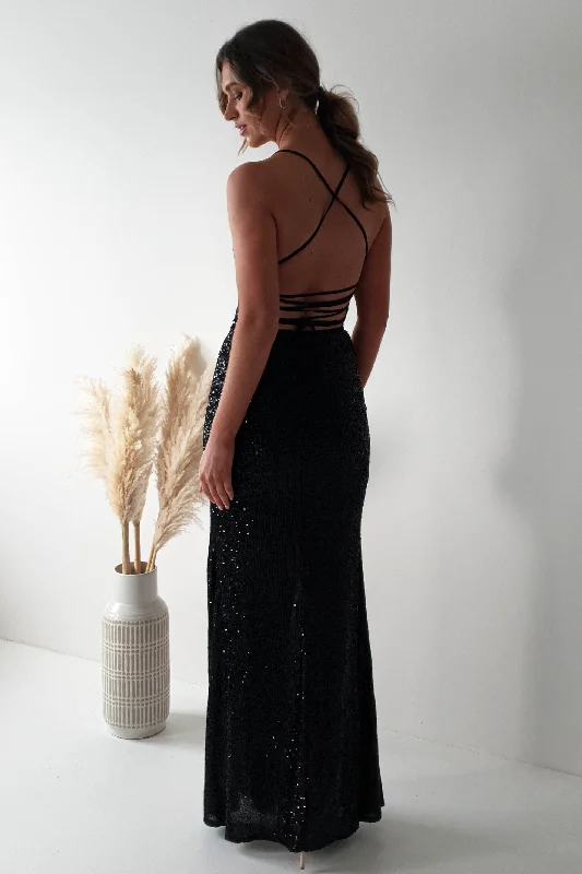 Sorella Bodycon Sequin Gown | Black