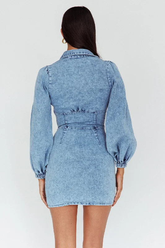 South Beach Long Sleeve Collared Mini Dress Denim