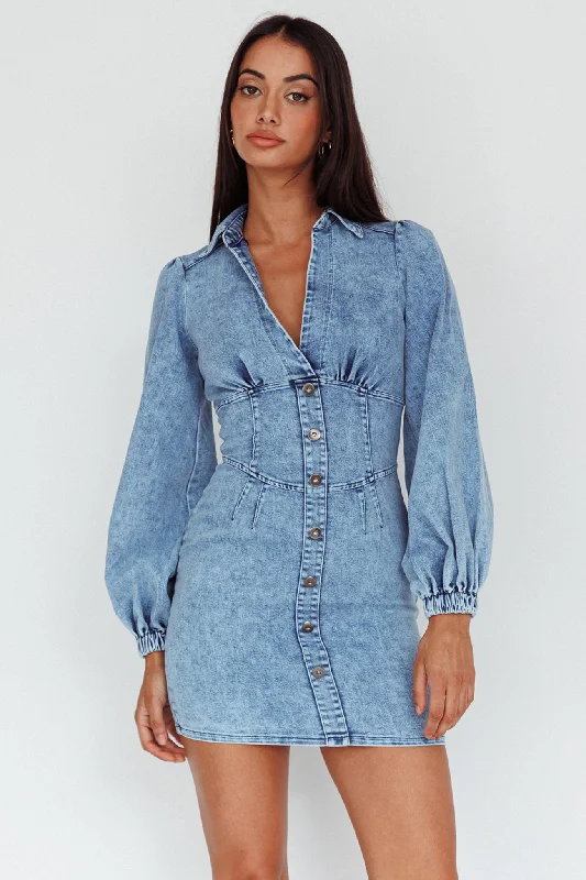 South Beach Long Sleeve Collared Mini Dress Denim