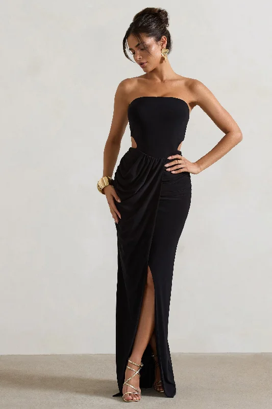 St Barts | Black Strapless Cut-Out Maxi Dress With Twist Skirt