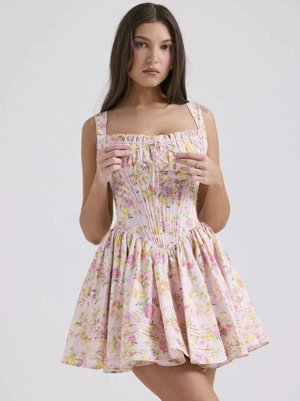 Summer Dress - New sexy and elegant floral print suspender waist dress