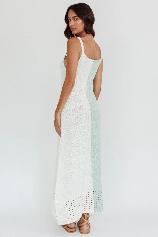 Sunday Fun Day Knit Maxi Dress Sage Cream