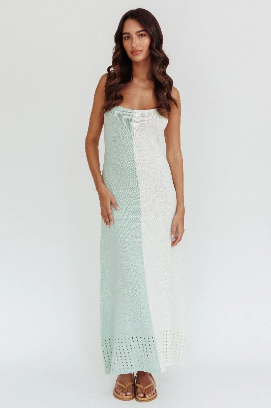 Sunday Fun Day Knit Maxi Dress Sage Cream