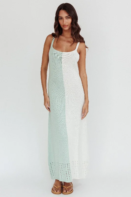 Sunday Fun Day Knit Maxi Dress Sage Cream