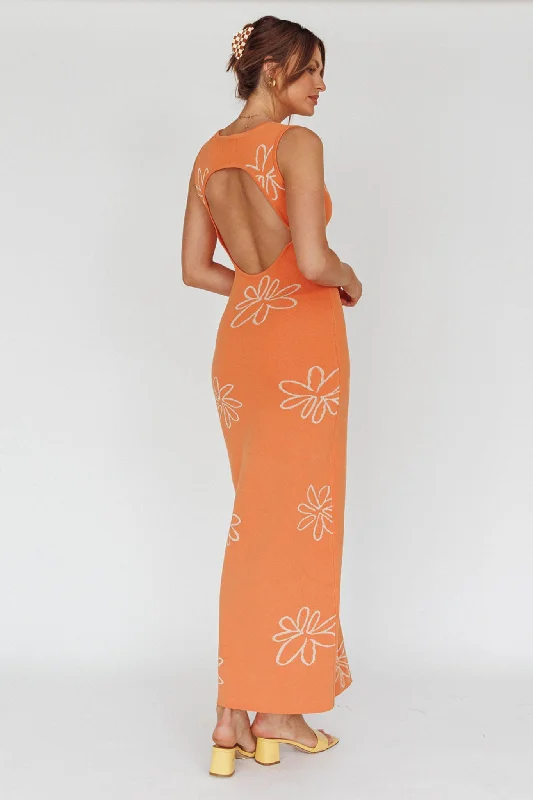 Sunland Knit Maxi Dress Flower Tangerine