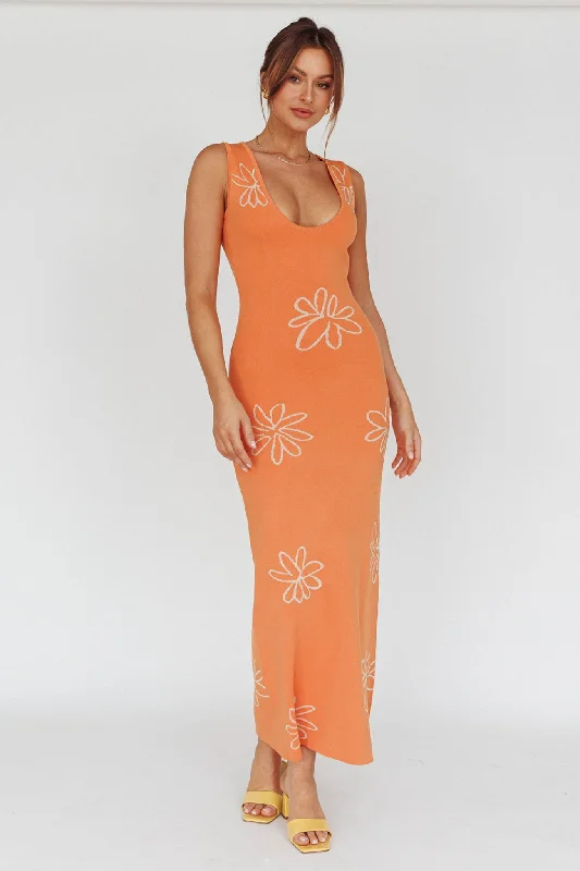 Sunland Knit Maxi Dress Flower Tangerine