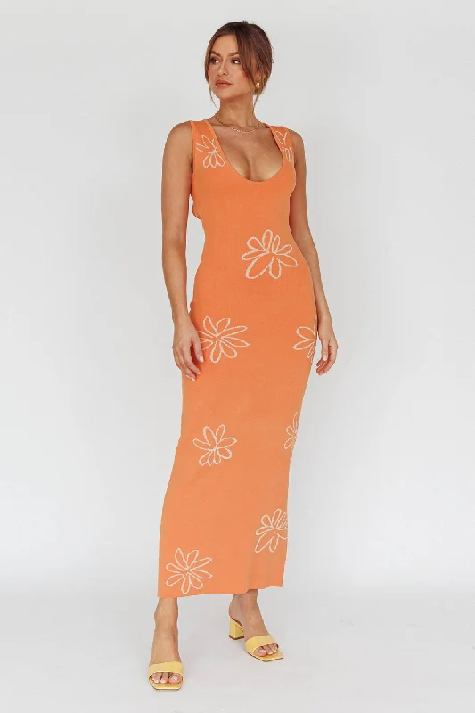 Sunland Knit Maxi Dress Flower Tangerine