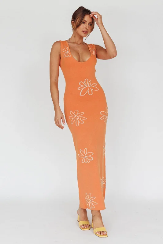 Sunland Knit Maxi Dress Flower Tangerine