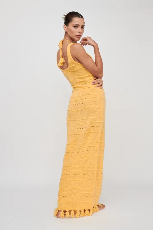 Sunlight Bust Tie Knit Maxi Dress Lemon