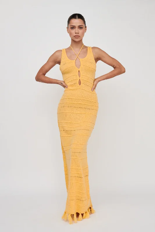 Sunlight Bust Tie Knit Maxi Dress Lemon