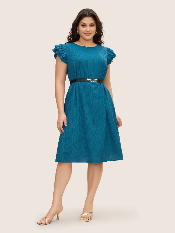 Textured Tiered Ruffle Cap Sleeve Dress