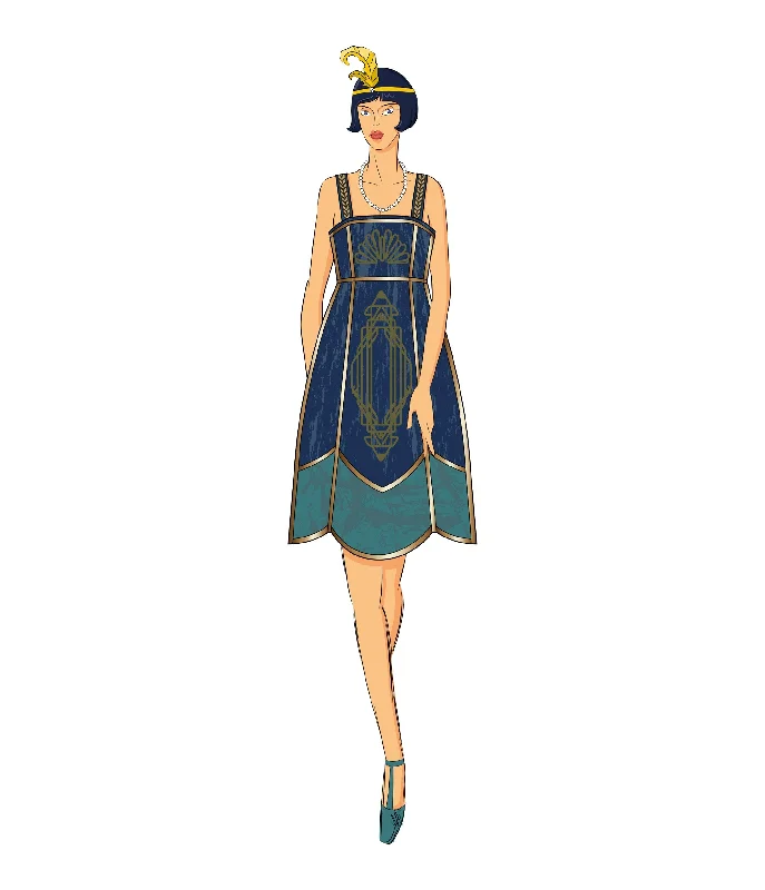 Unique Vintage 1920s Navy & Teal Deco Velvet Flapper Dress- Arriving This Fall