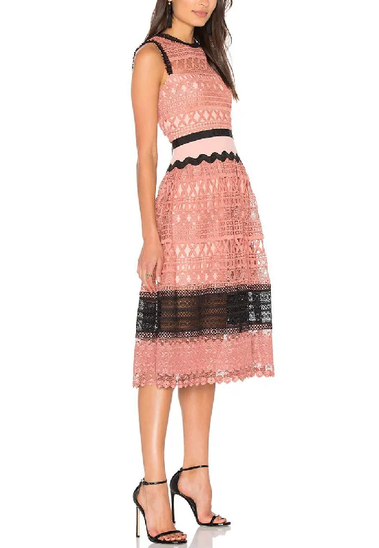 Pink Tea Rose Geometric Lace Midi Dress