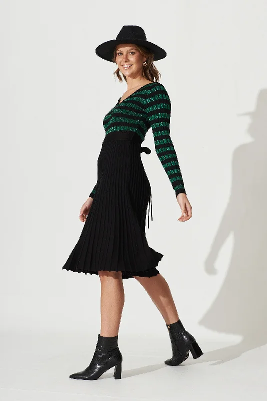 Trifecta Knit Dress In Emerald With Black Stripe