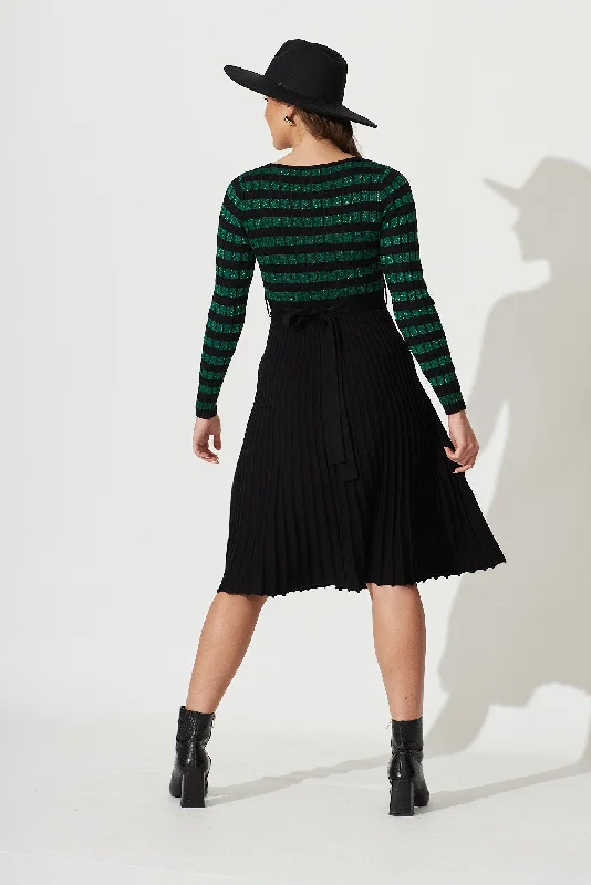 Trifecta Knit Dress In Emerald With Black Stripe