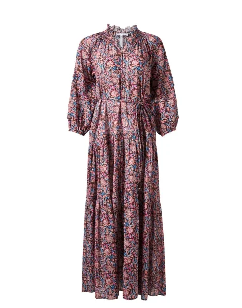 Trinidad Brown Multi Print Cotton Dress