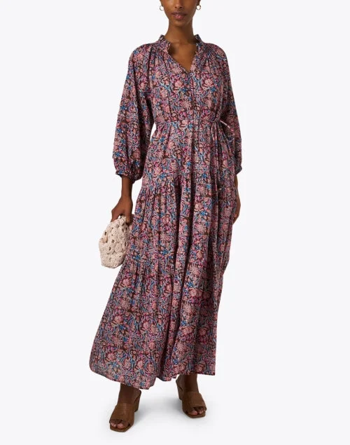 Trinidad Brown Multi Print Cotton Dress