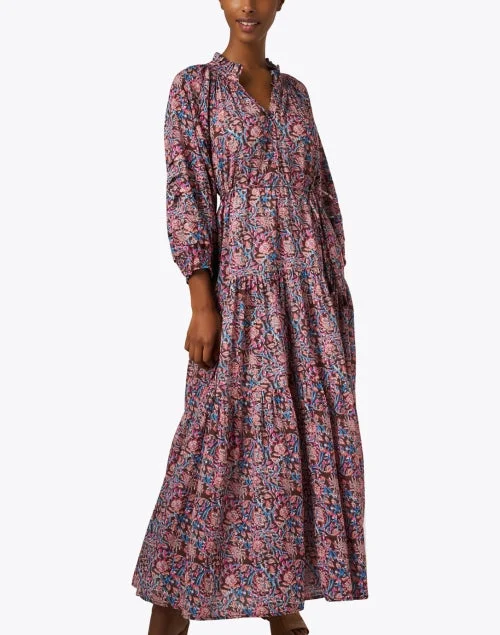 Trinidad Brown Multi Print Cotton Dress