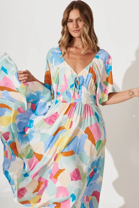 Virgo Midi Dress In Multi Watercolour Print