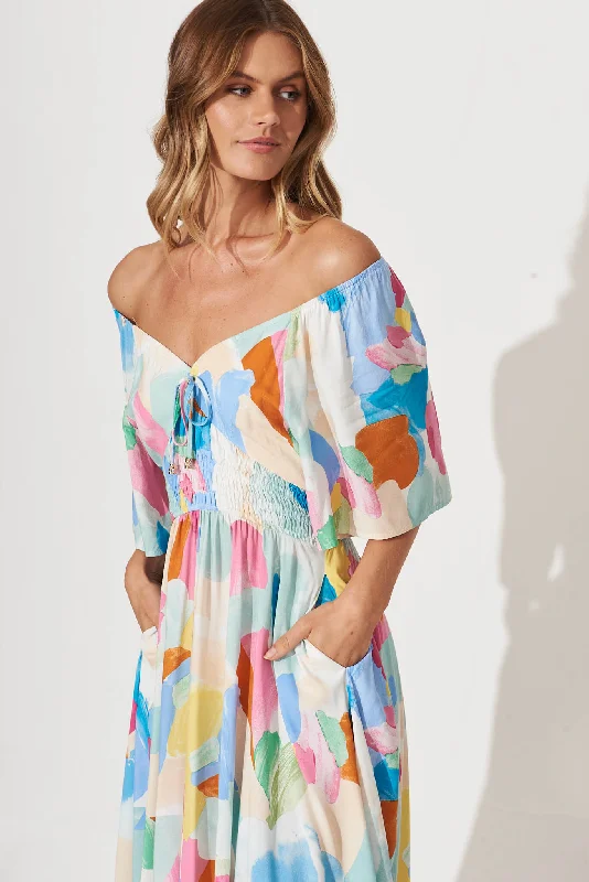 Virgo Midi Dress In Multi Watercolour Print