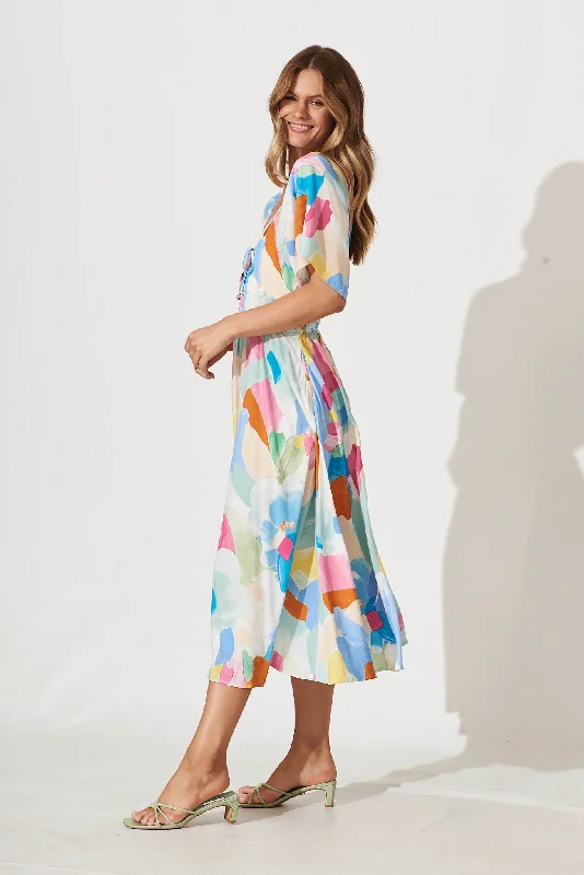 Virgo Midi Dress In Multi Watercolour Print