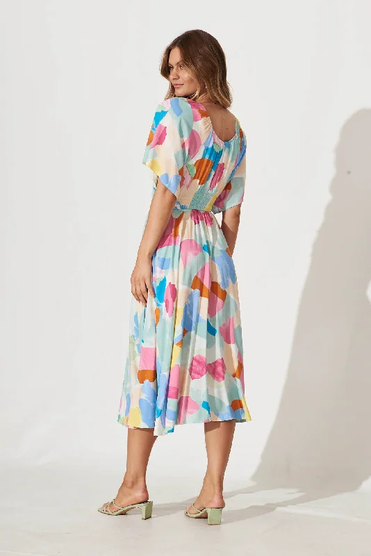 Virgo Midi Dress In Multi Watercolour Print