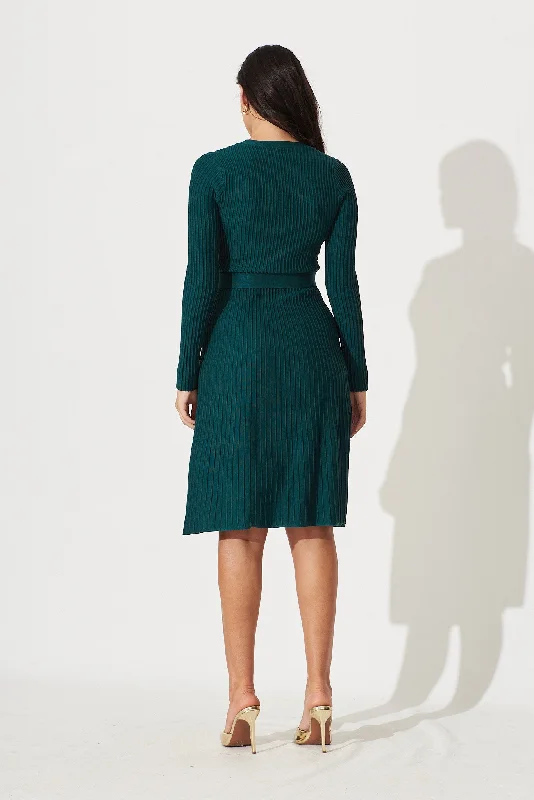 Wallis Midi Knit Dress In Emerald Cotton Blend