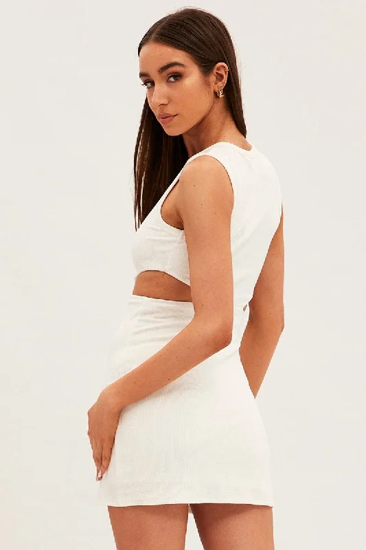 White Mini Dress Sleeveless Round Neck Cut Out