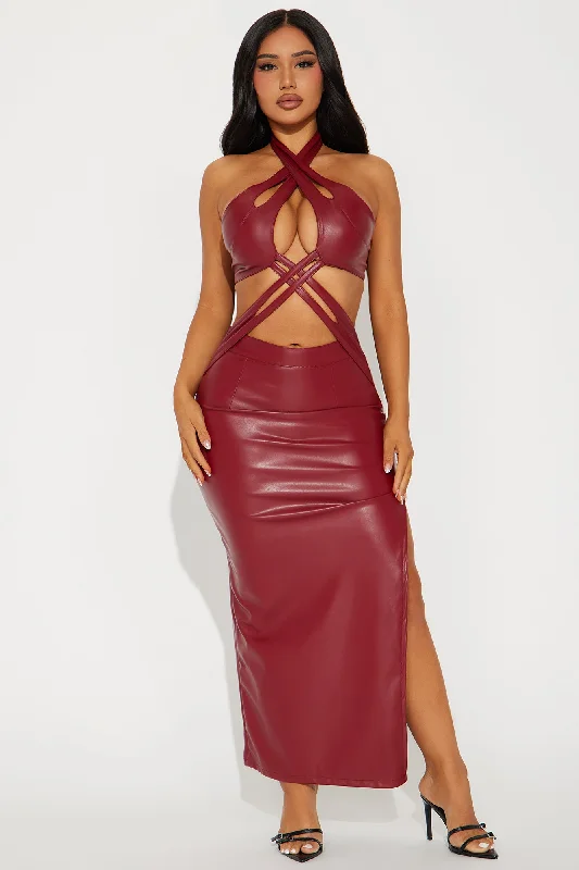 Wolfe Faux Leather Maxi Dress - Wine