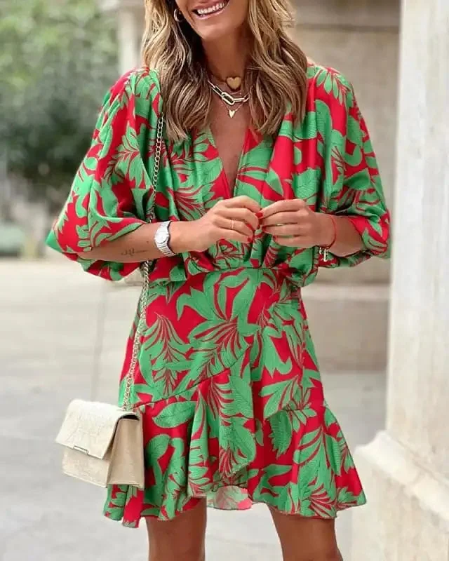 Women’s Floral Print Puff-sleeve Dress