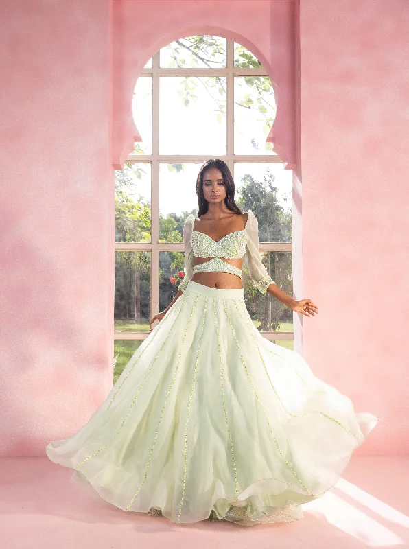 Yashika and Vanya Sage Green Hand-Embroidered Lehenga Set