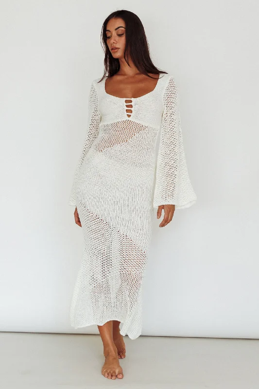 Zizi Long Sleeve Crochet Maxi Dress White