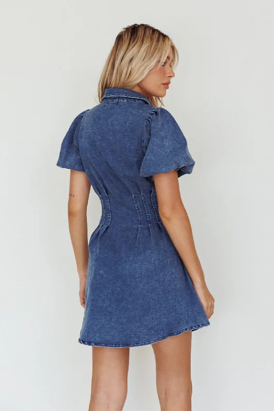 Zurich Pleated Waist Shirt Dress Dark Blue