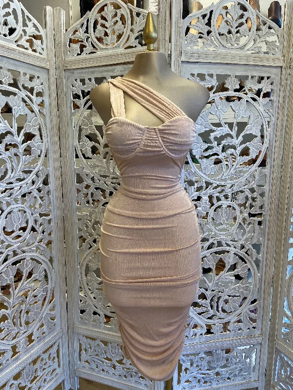 Beige Cutout Midi Dress