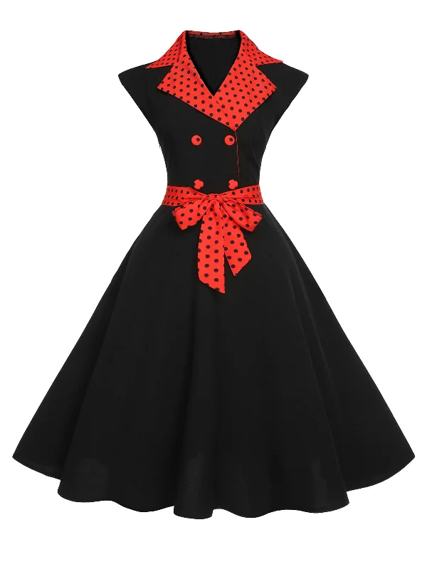 Black 1950s Halloween Polka Dots Swing Dress