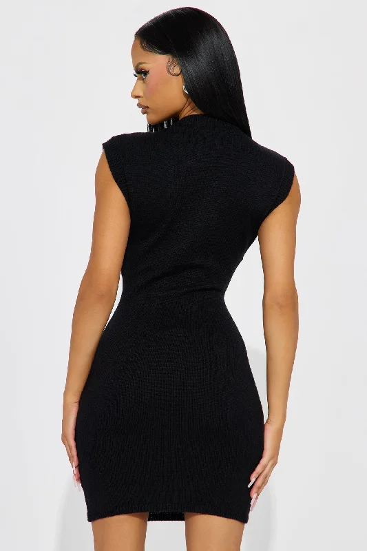 Bow Belle Sweater Mini Dress - Black